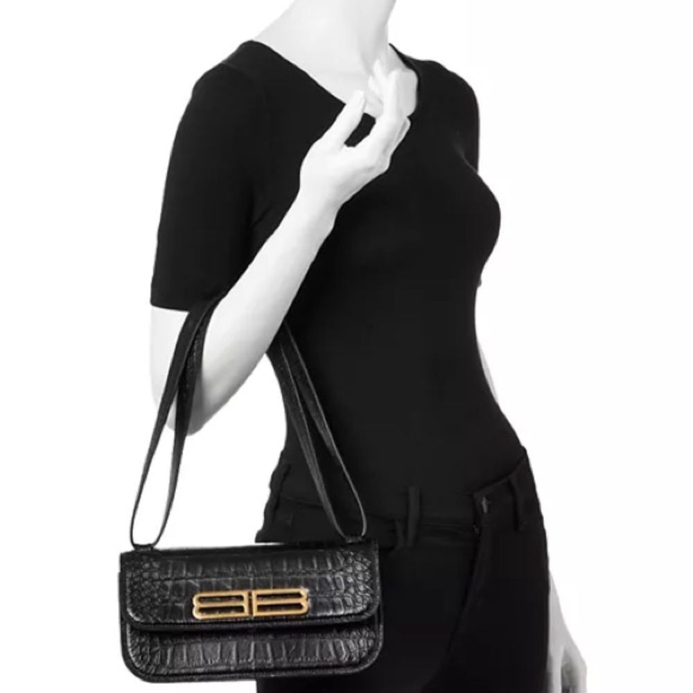 Balenciaga Gossip Small Croc Embossed Leather Shoulder Bag - Picture 4 of 16